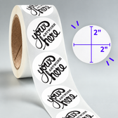 Custom paper labels on a roll with a 2-inch circle size diagram