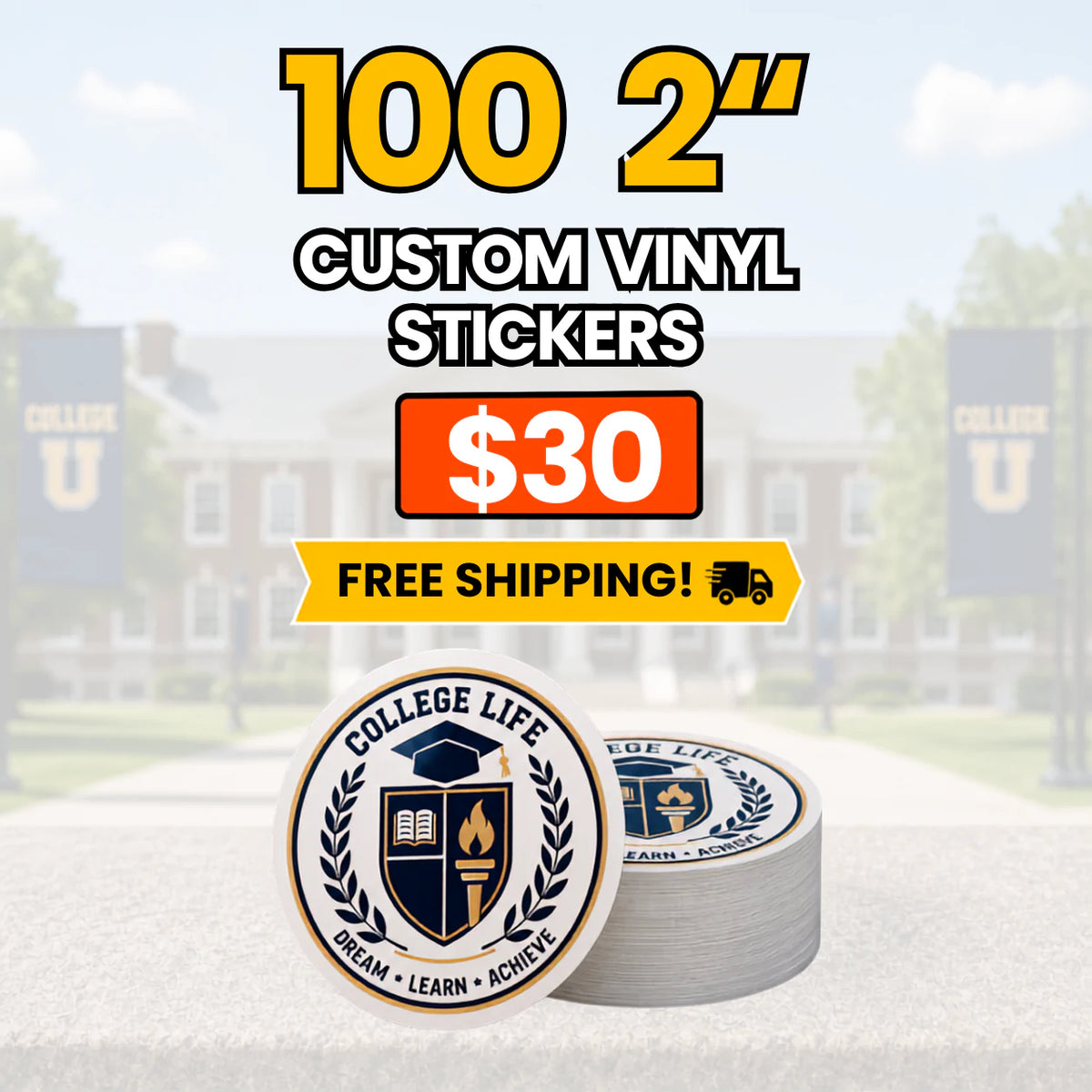 100 custom 2-inch vinyl stickers deal with free shipping