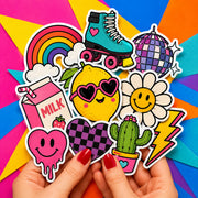 Custom die cut stickers contour cut around colorful logo artwork