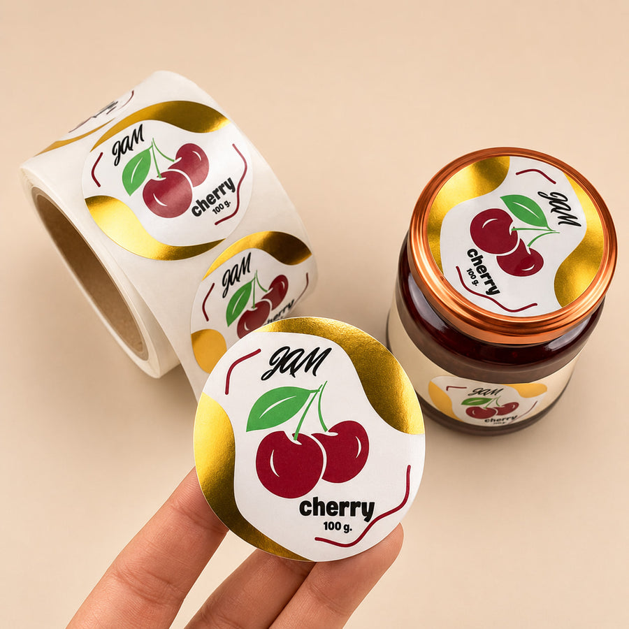 Reflective custom gold foil roll labels for premium product packaging