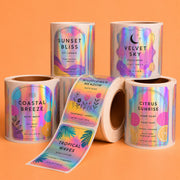 Colour-shifting custom holographic roll labels for eye-catching product packaging