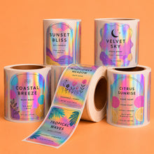 Colour-shifting custom holographic roll labels for eye-catching product packaging