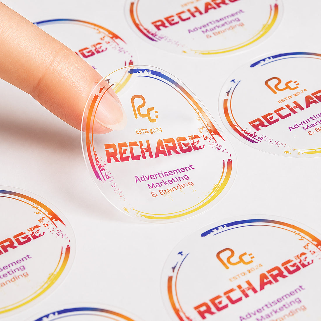 Transparent label sheets applied to clear glass jars and bottles