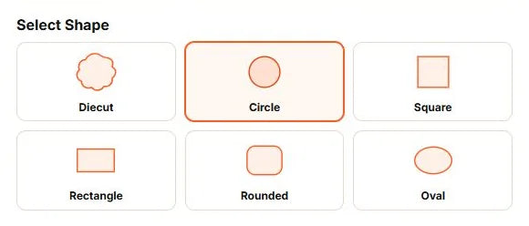 Die Cut Stickers configurator showing the available sticker shape buttons.