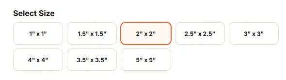 Roll label size choices with 2 by 2 inches selected.