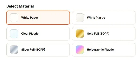 Roll label material choices with White Paper selected.