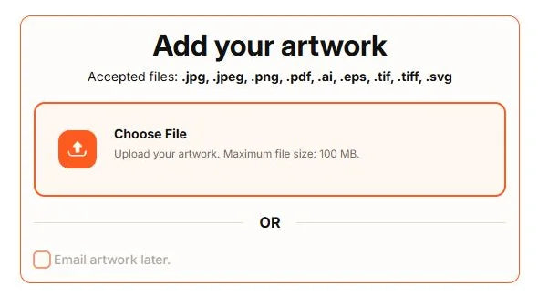 Roll label artwork upload control ready for a file.