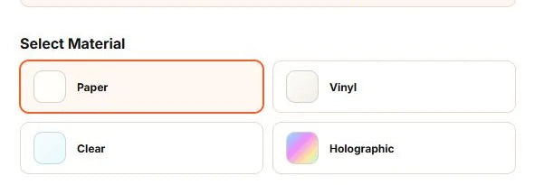 Label sheet material choices with Paper selected.