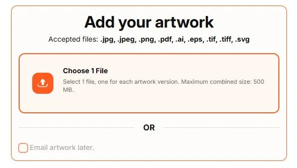 Label sheet artwork upload control ready for one file.